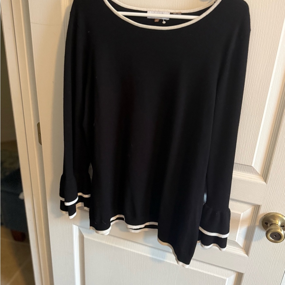 Calvin Klein Black Long-Sleeve Top with White Trim